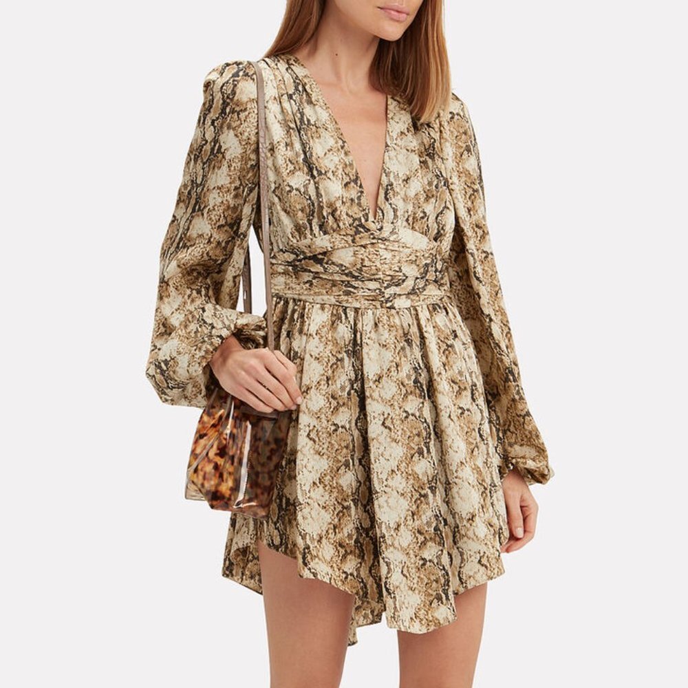 Ronny Kobo Orzora Snake Print Mini Dress Long Sleeves Size XS EUC